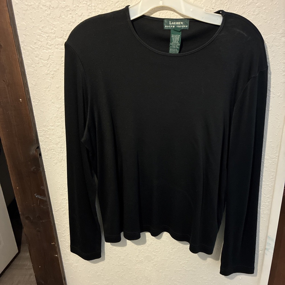 Vtg lauren ralph lauren large black long sleeve pull over cotton blend